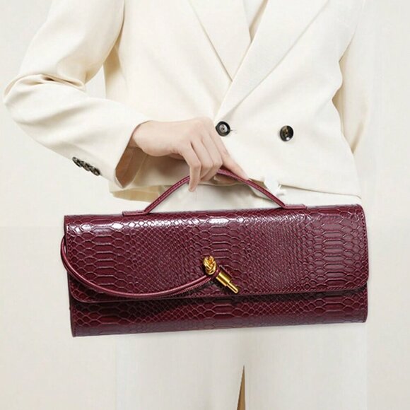 Burgundy Preppy Women's Envelope Handbag - Picture 8 of 11